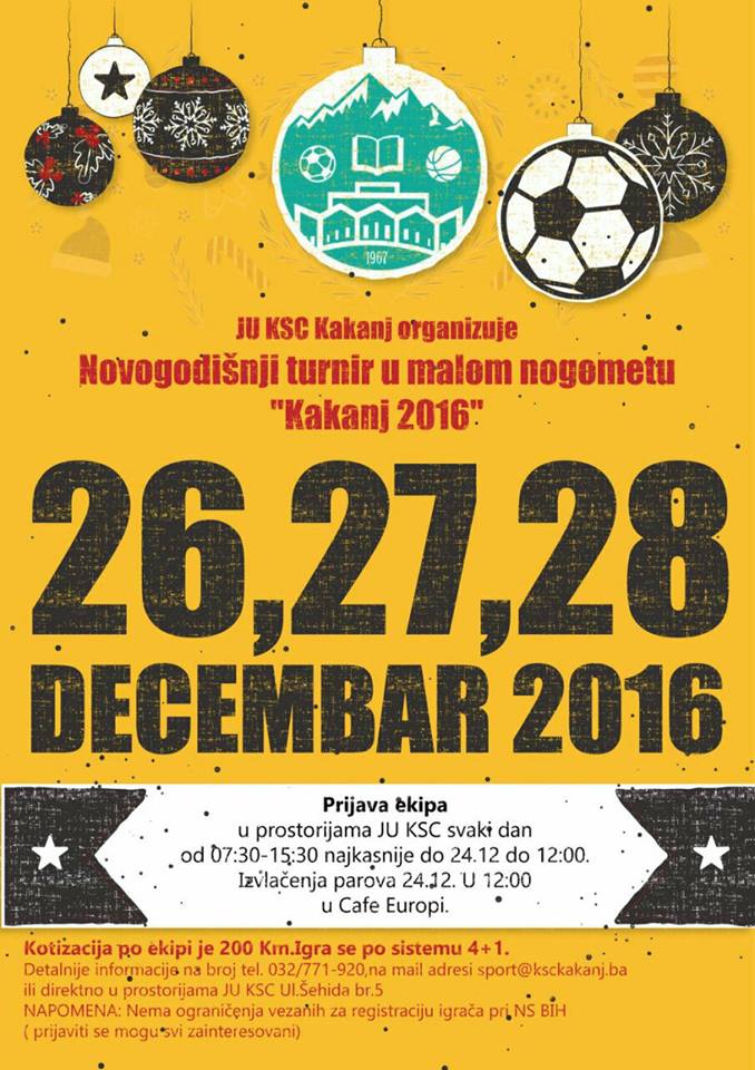 Poziv za učešće: “Novogodišnji turnir u malom nogometu 2016.”
