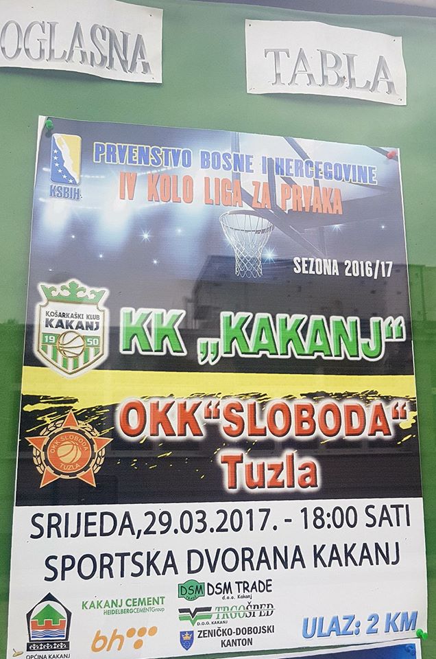 U srijedu utakmica 4. kola ,  Liga za prvaka (Liga 6), KK „Kakanj“ – OKK „Sloboda“  Tuzla