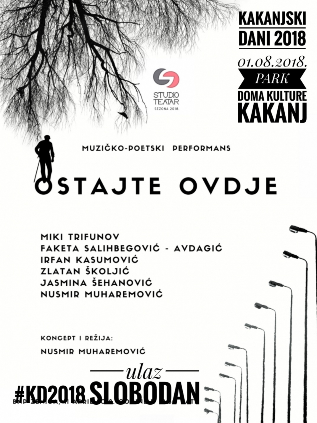 KD2018: Muzičko-poetski performans “OSTAJTE OVDJE” 01.08.2018.godine pod otvorenim nebom u Parku Doma kulture Kakanj