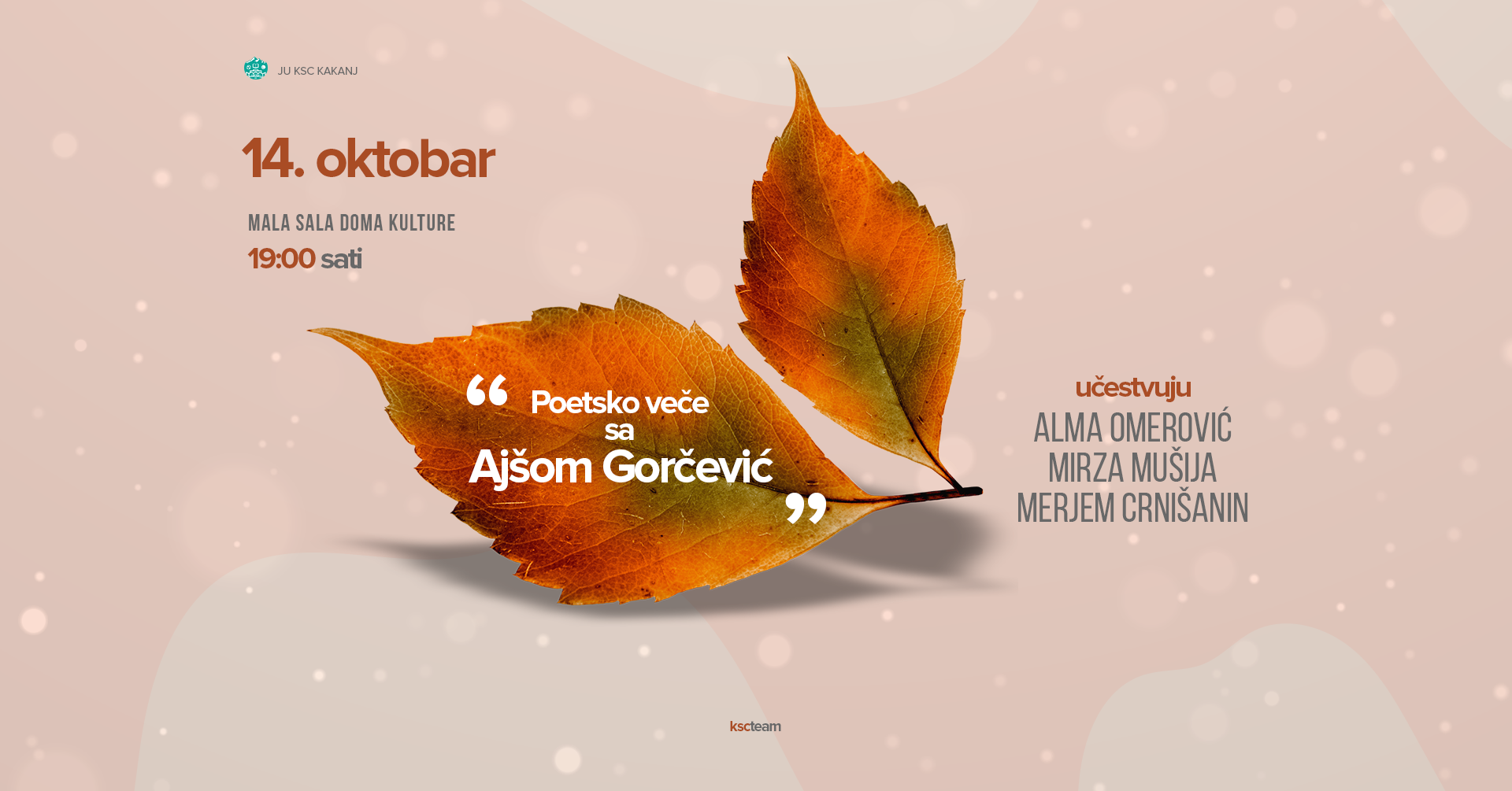 Poetsko veče sa Ajšom Gorčević – 14. oktobra u maloj sali KSC